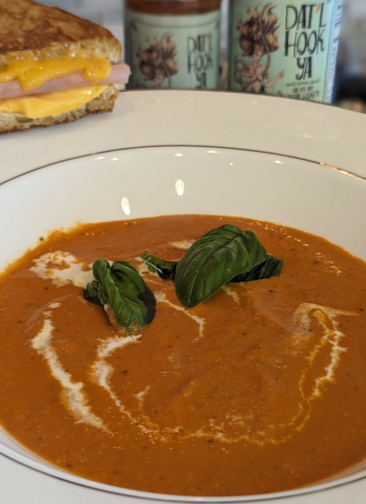 Velvety Tomato soup with Ham and Cheese Grilled Sandwich