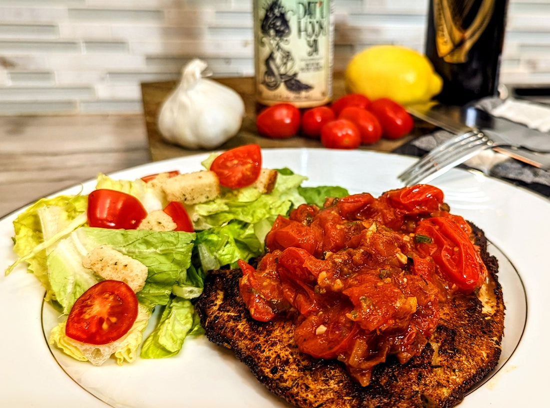 Dat’l Hook Ya Blackened Fish with a White Wine Lemon Garlic Tomato Basil Sauce