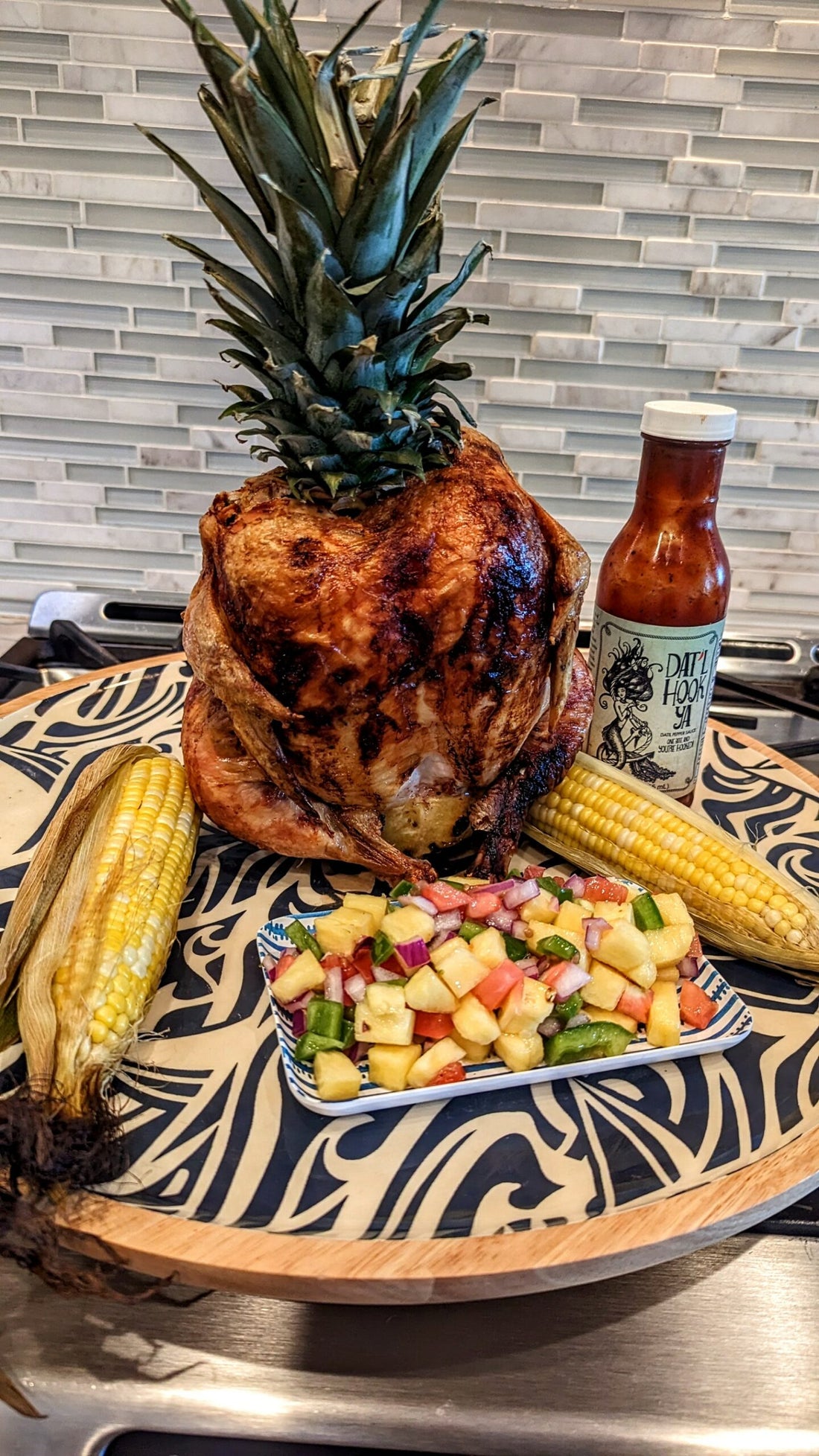 Dat’l Hook Ya BBQ Pineapple Chicken with a Pineapple salsa