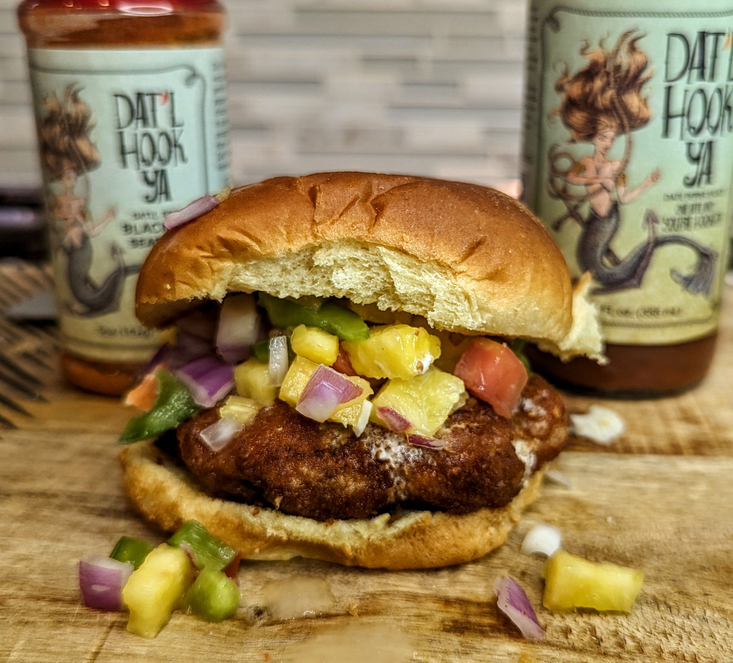 Dat’l Hook Ya Fried Shrimp Patty with a Pineapple Salsa