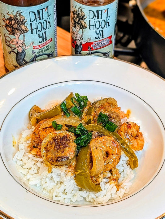 Dat'l Hook Ya Blackened Shrimp with Italian Sausage in a Cream Sauce