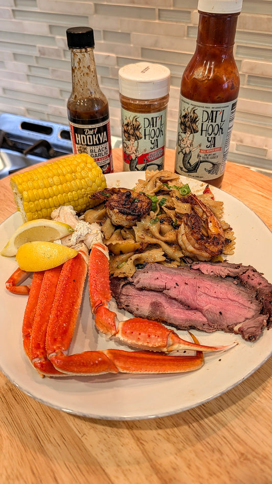 Dat'l Hook Ya Surf & Turf with a Bacon Mushroom Parmesan Cream Sauce