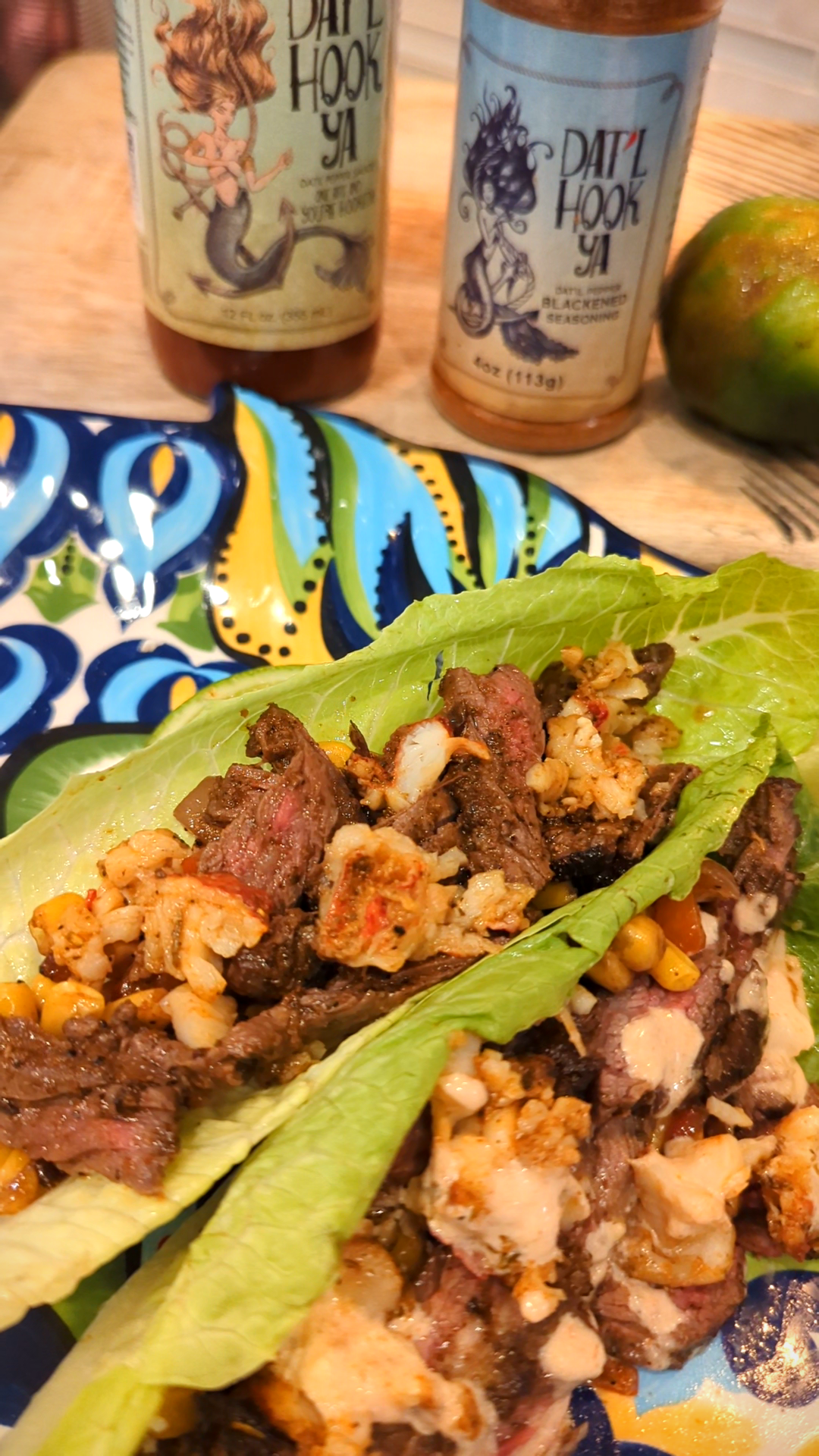 Dat’l Hook Ya Surf &amp; Turf Mexican Street Corn Romaine Taco