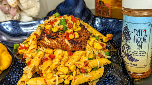 Dat’l Hook Ya Mexican Street Corn Blackened Mahi Pasta