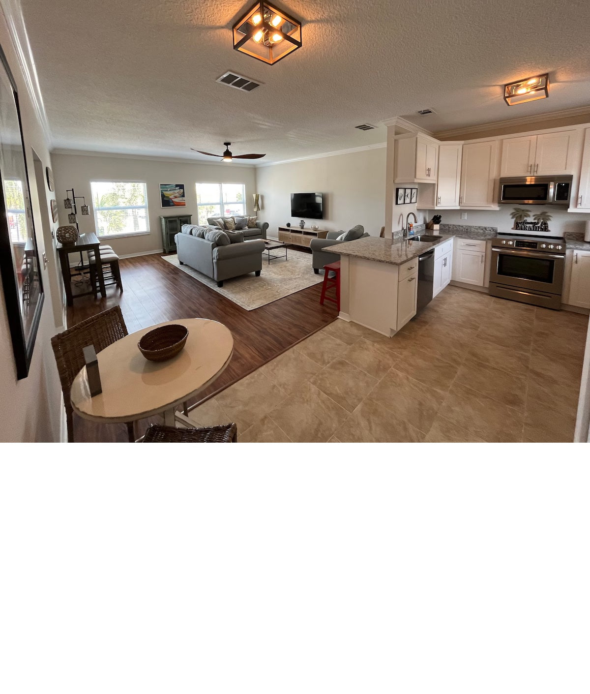 A1A Beach Retreat Unit D living area and kitchen