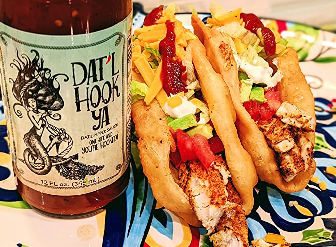 Spicy datil fish chalupas